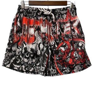 NWOT Men's Lost Hills Printed Flame Mesh Shorts Size Small Black Red White